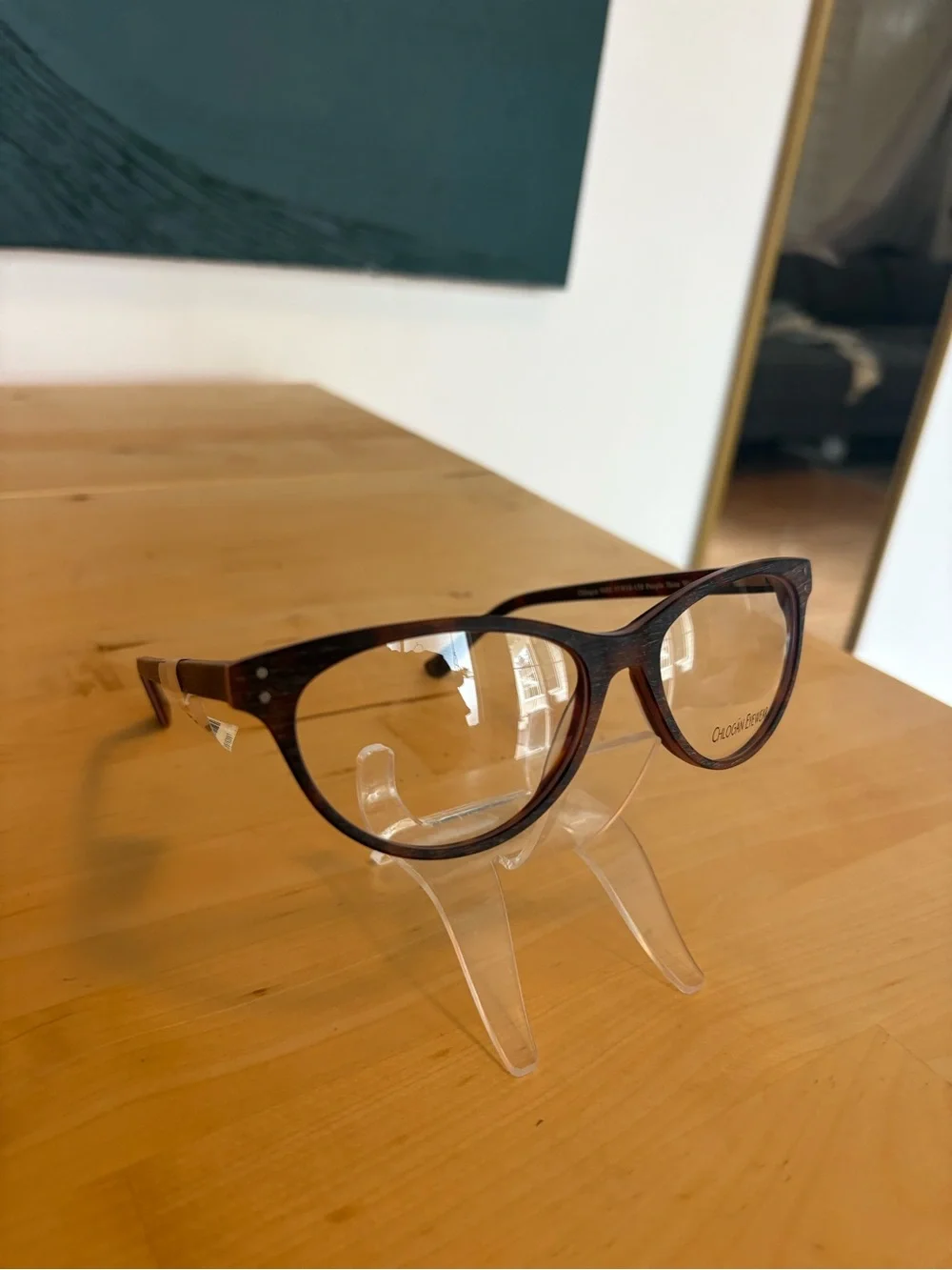 Chlogan Eyewear Round Woodgrain Eyeglasses Purple Brown Haze 9002 57-18-150 NWT